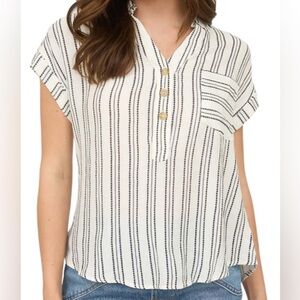 Blu Pepper White Stripe Half Button Collared Short Sleeve Shirt Size Medium